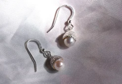 Tomfoolery Acorn & Pearl Drop Earrings in Silver Outlet