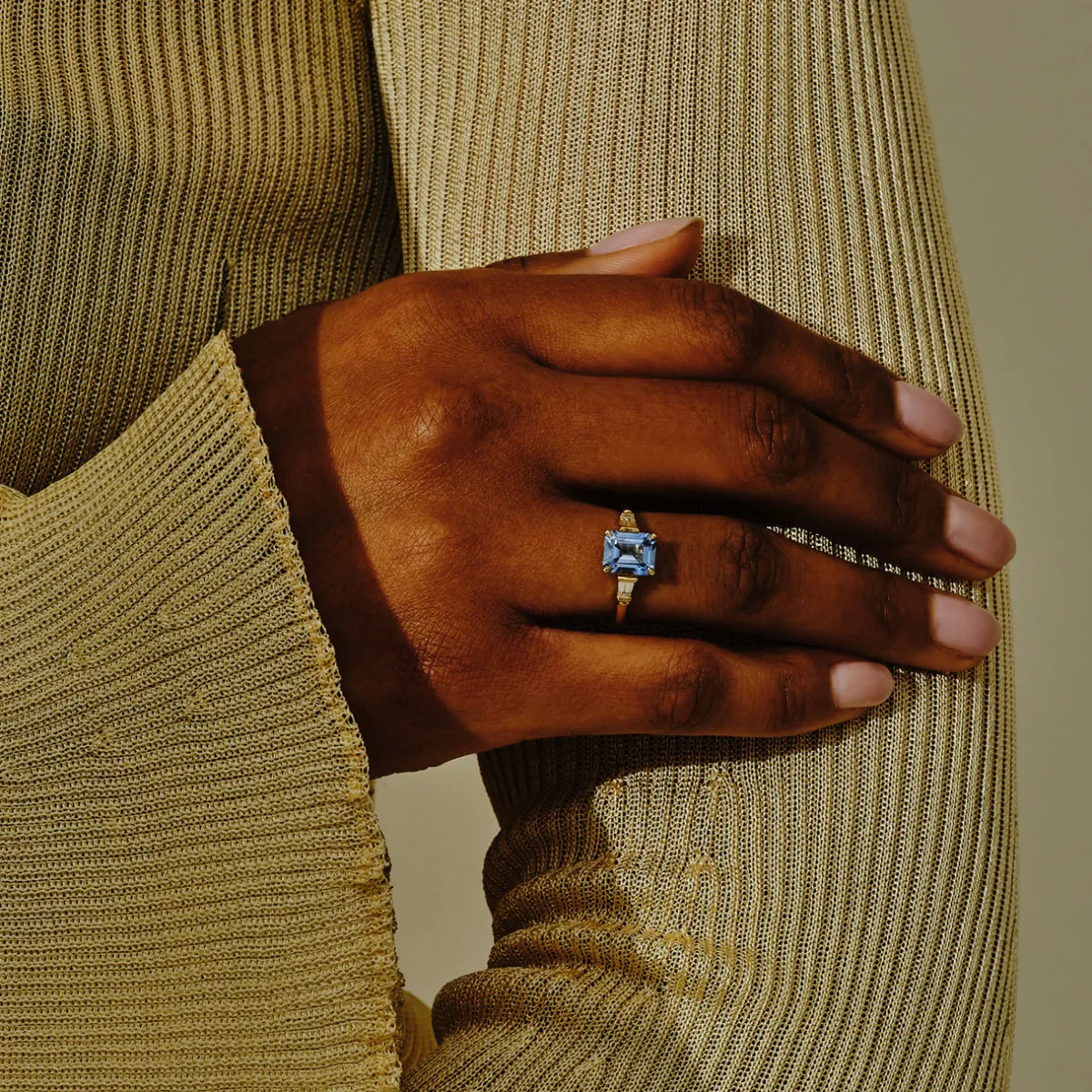 Tomfoolery Adelphi Diamond & Octagonal Blue Sapphire Ring Clearance