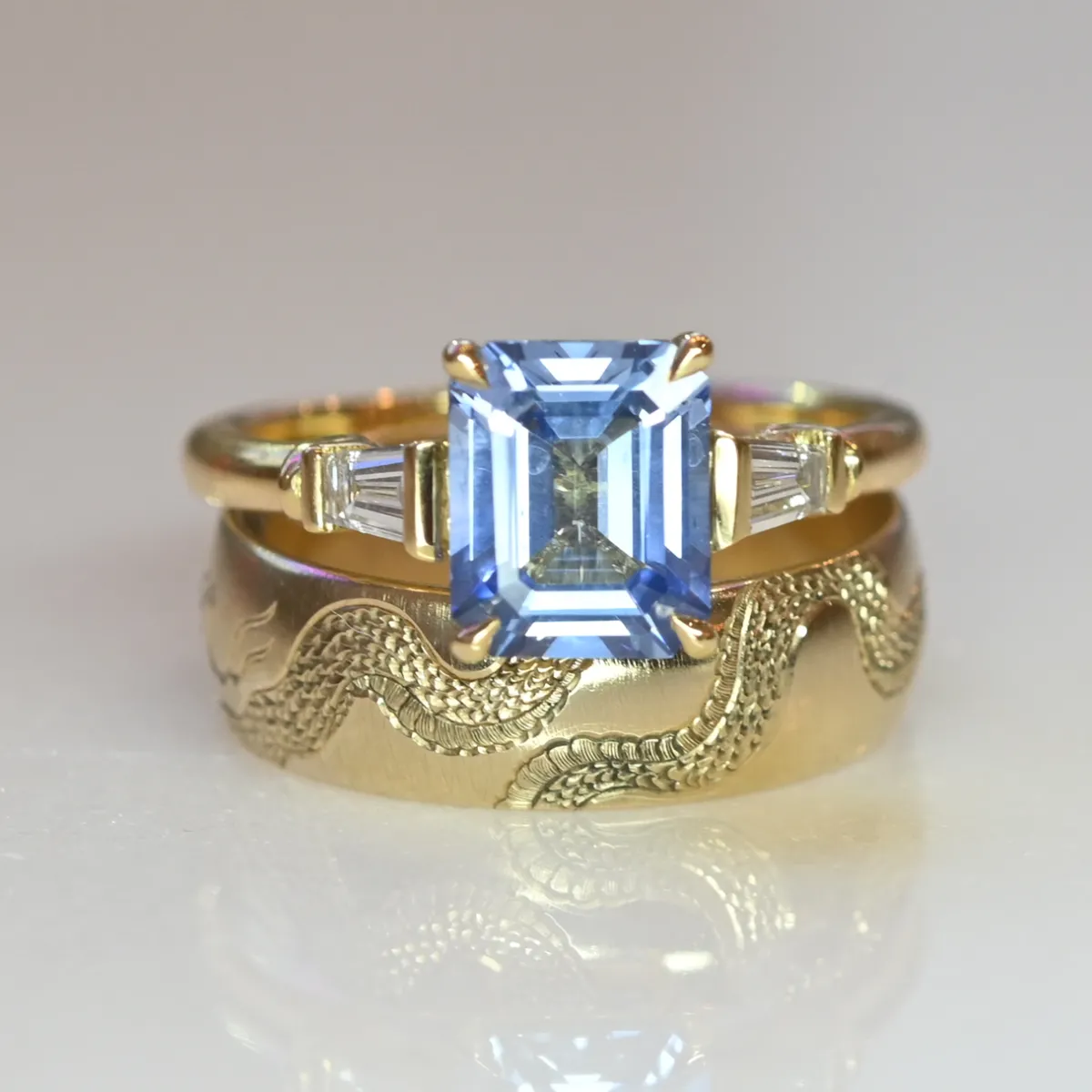Tomfoolery Adelphi Diamond & Octagonal Blue Sapphire Ring Clearance