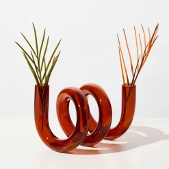 Tomfoolery Amber Curly Glass Vase Clearance