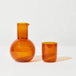 Tomfoolery Amber Glass Belly Carafe + Cup Set Best