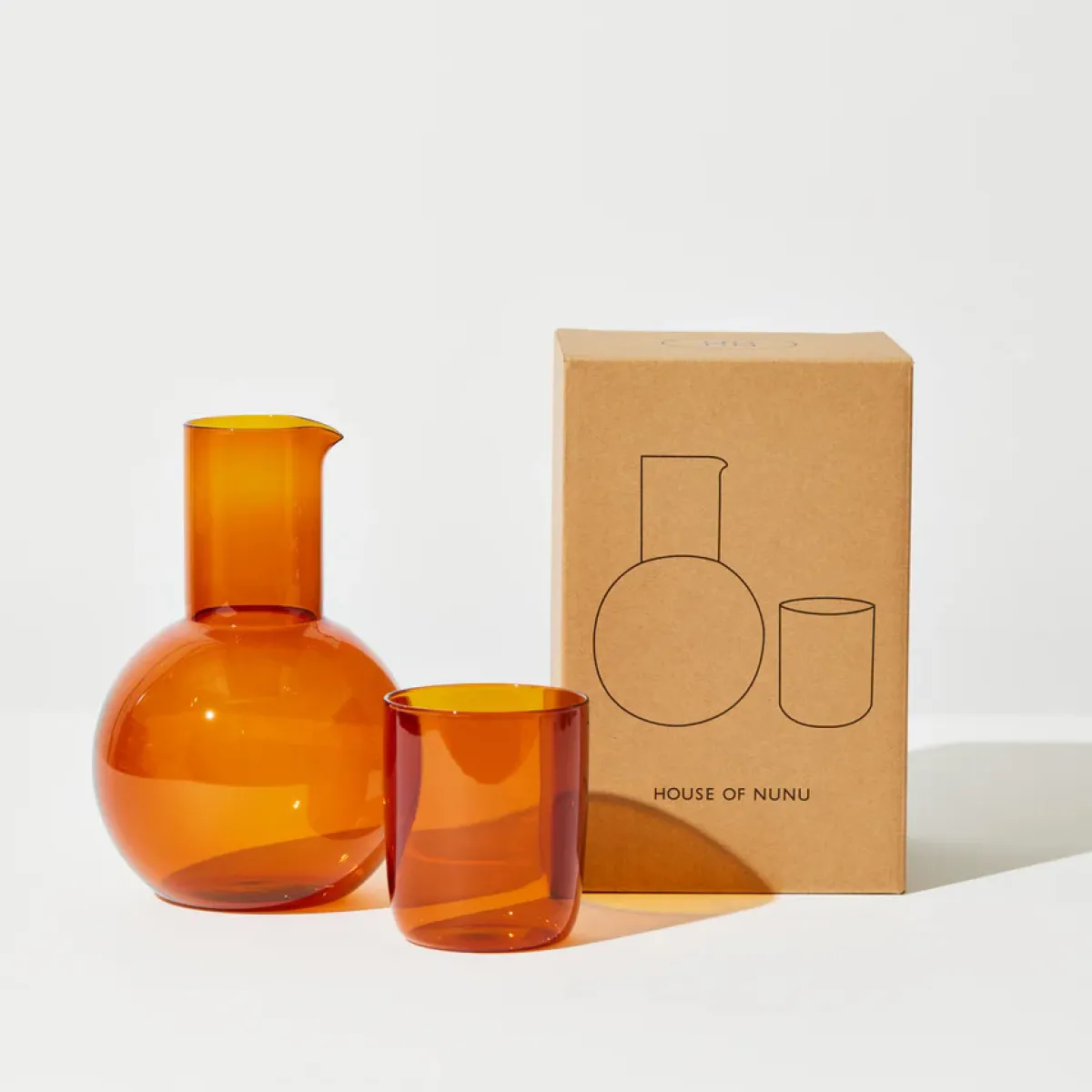 Tomfoolery Amber Glass Belly Carafe + Cup Set Best