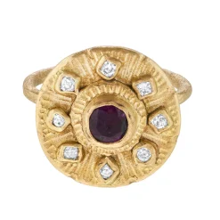 Tomfoolery ‘An Encompassment of Meaning’ Ring with Ruby & 14ct Yellow Gold Best