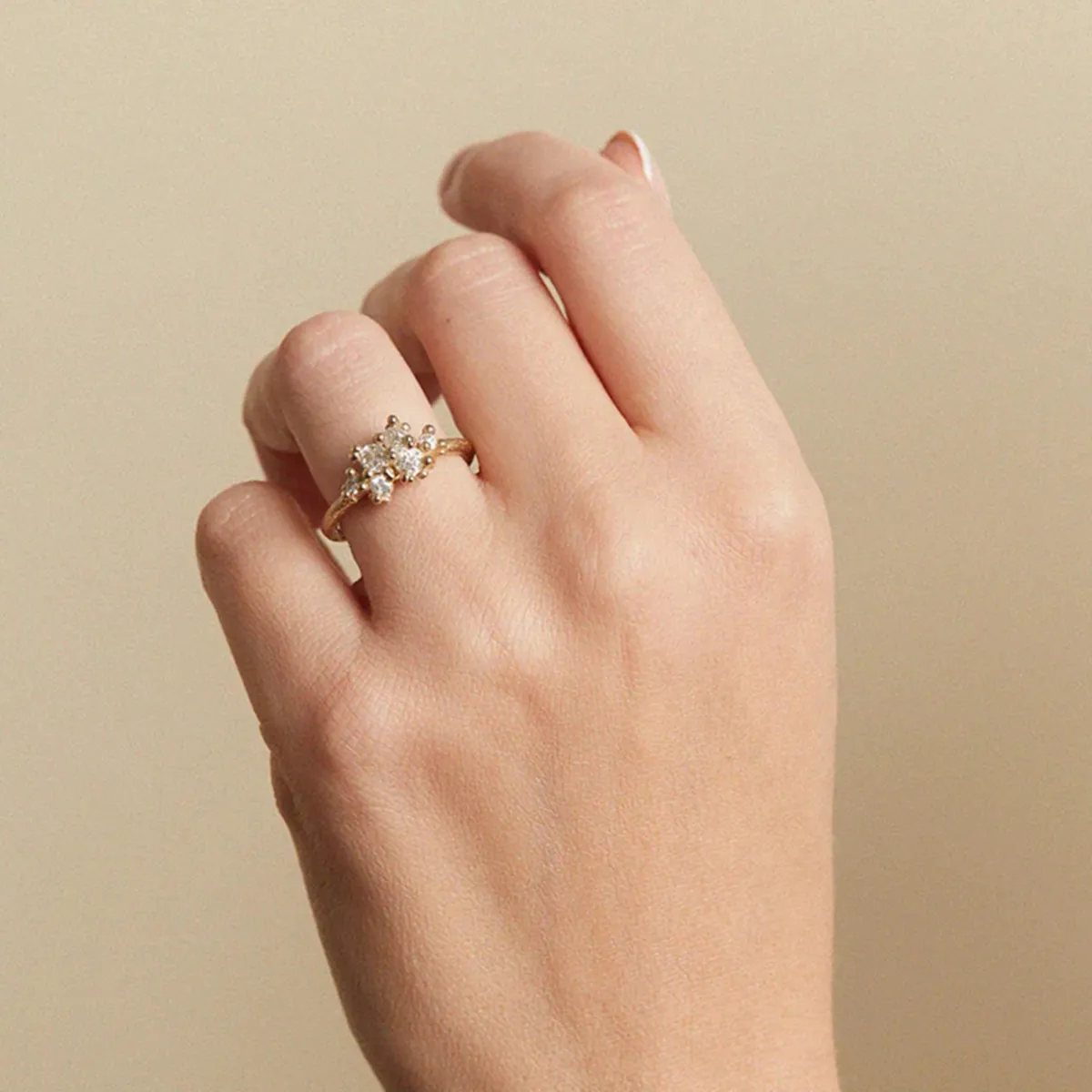 Tomfoolery Antique Diamond Asymmetric Ring with Granules Hot