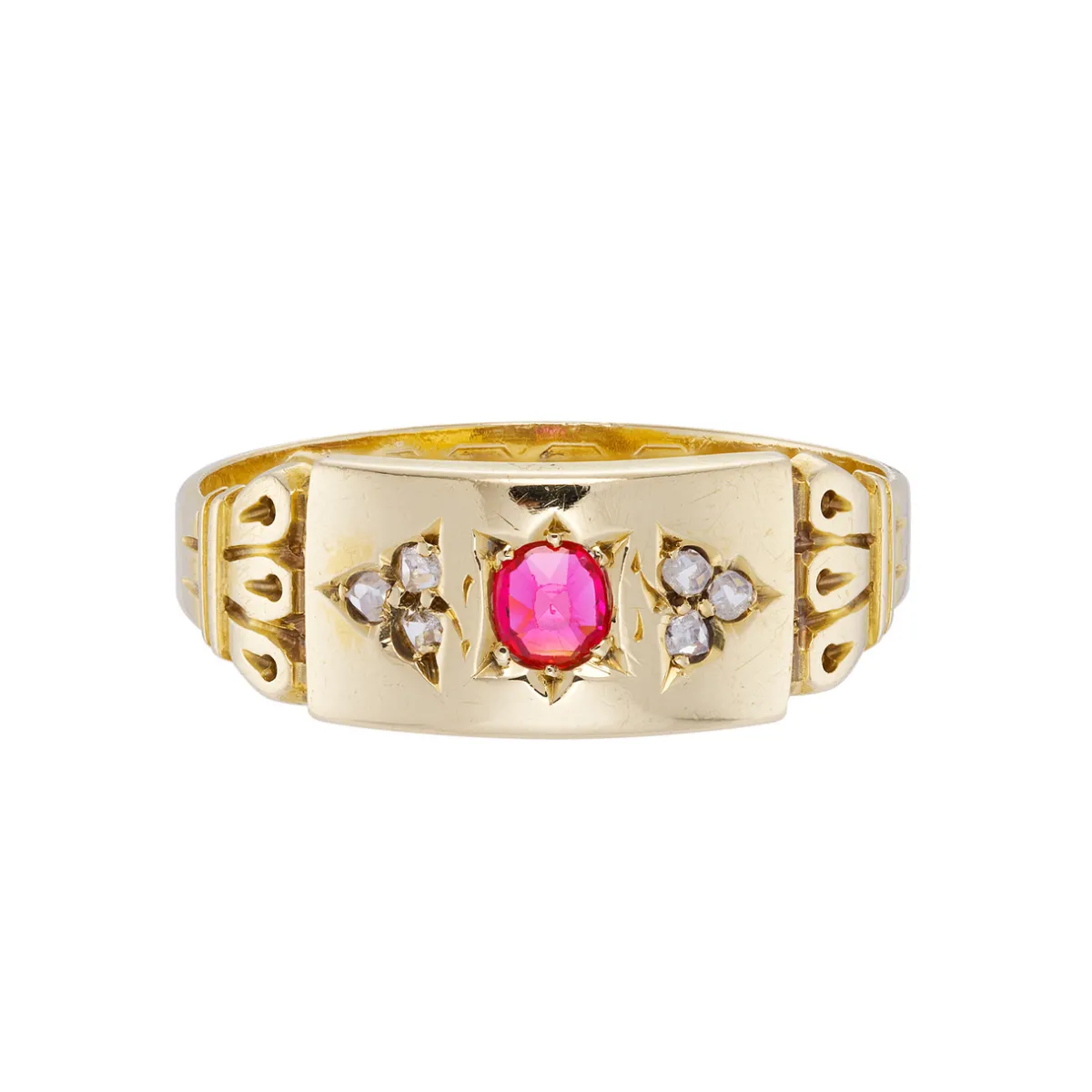 Tomfoolery Antique Gold & Spinel Engraved Ring Outlet