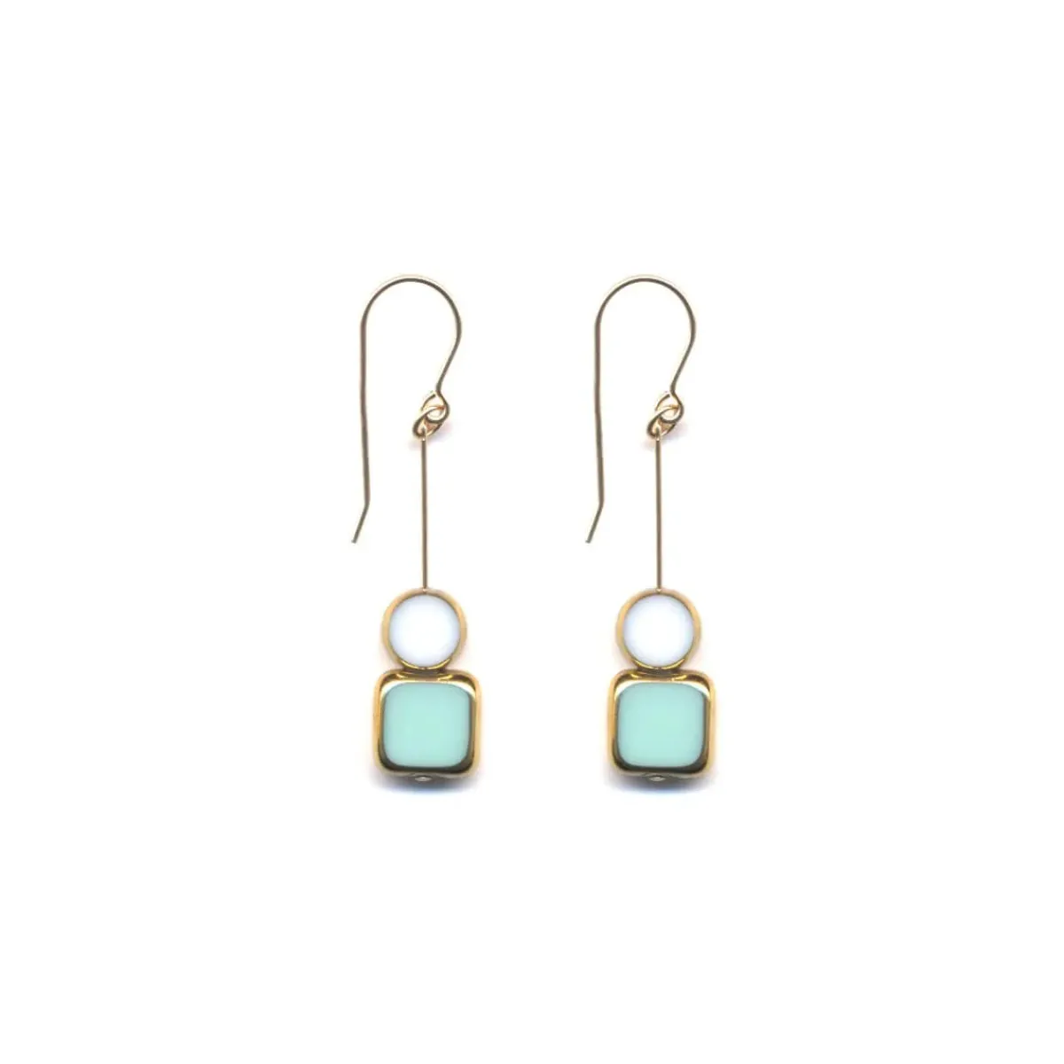 Tomfoolery Aqua Square with White Circle Earrings Discount