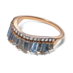 Tomfoolery Aquamarine & Labradorite Single Ruched Band Ring in 20ct Rose Gold Clearance