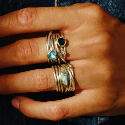 Tomfoolery Aquamarine & Silver Wide Wrap Ring New
