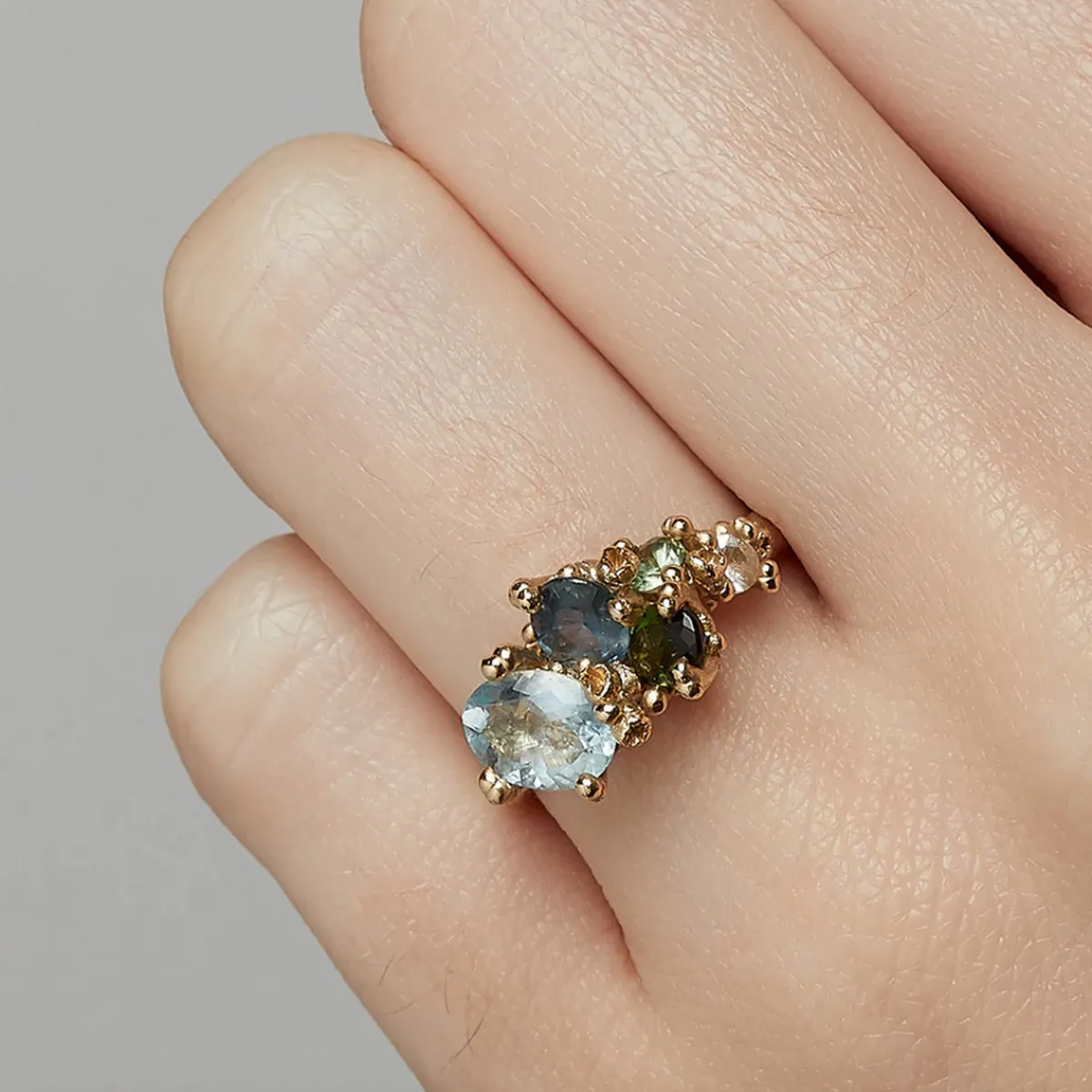 Tomfoolery Aquamarine & Tourmaline Asymmetric Ring Discount