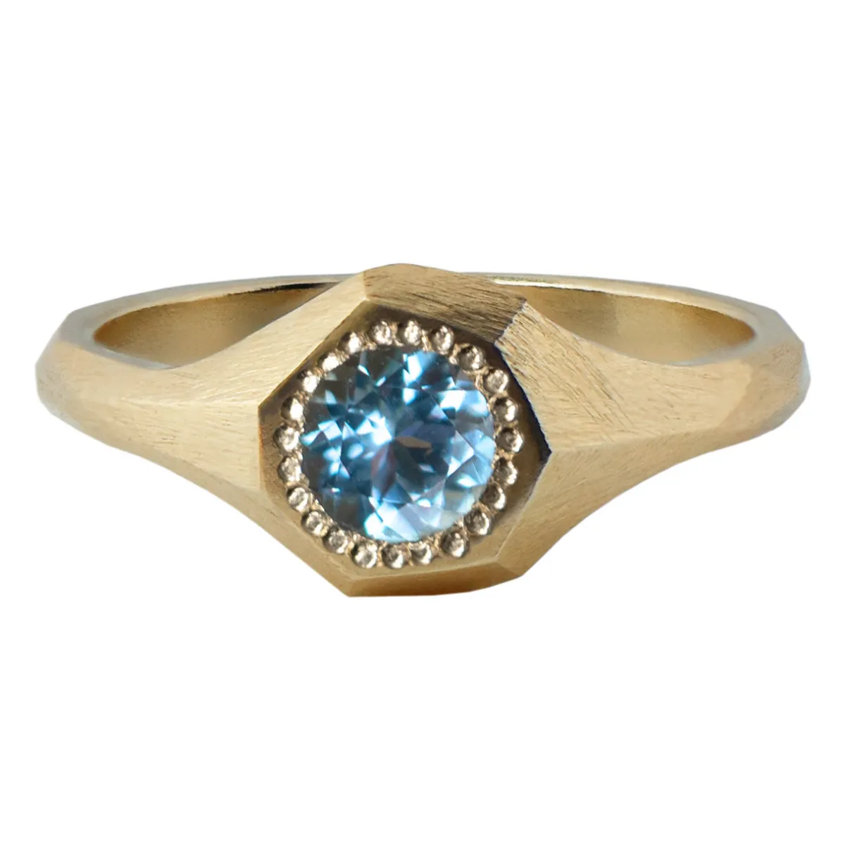 Tomfoolery Aquamarine Faceted Signet Ring New