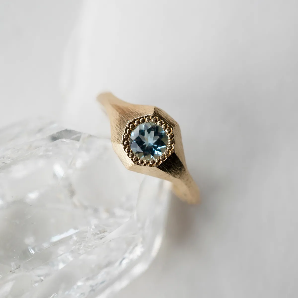 Tomfoolery Aquamarine Faceted Signet Ring New