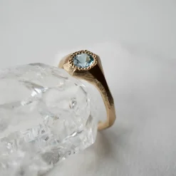 Tomfoolery Aquamarine Faceted Signet Ring New