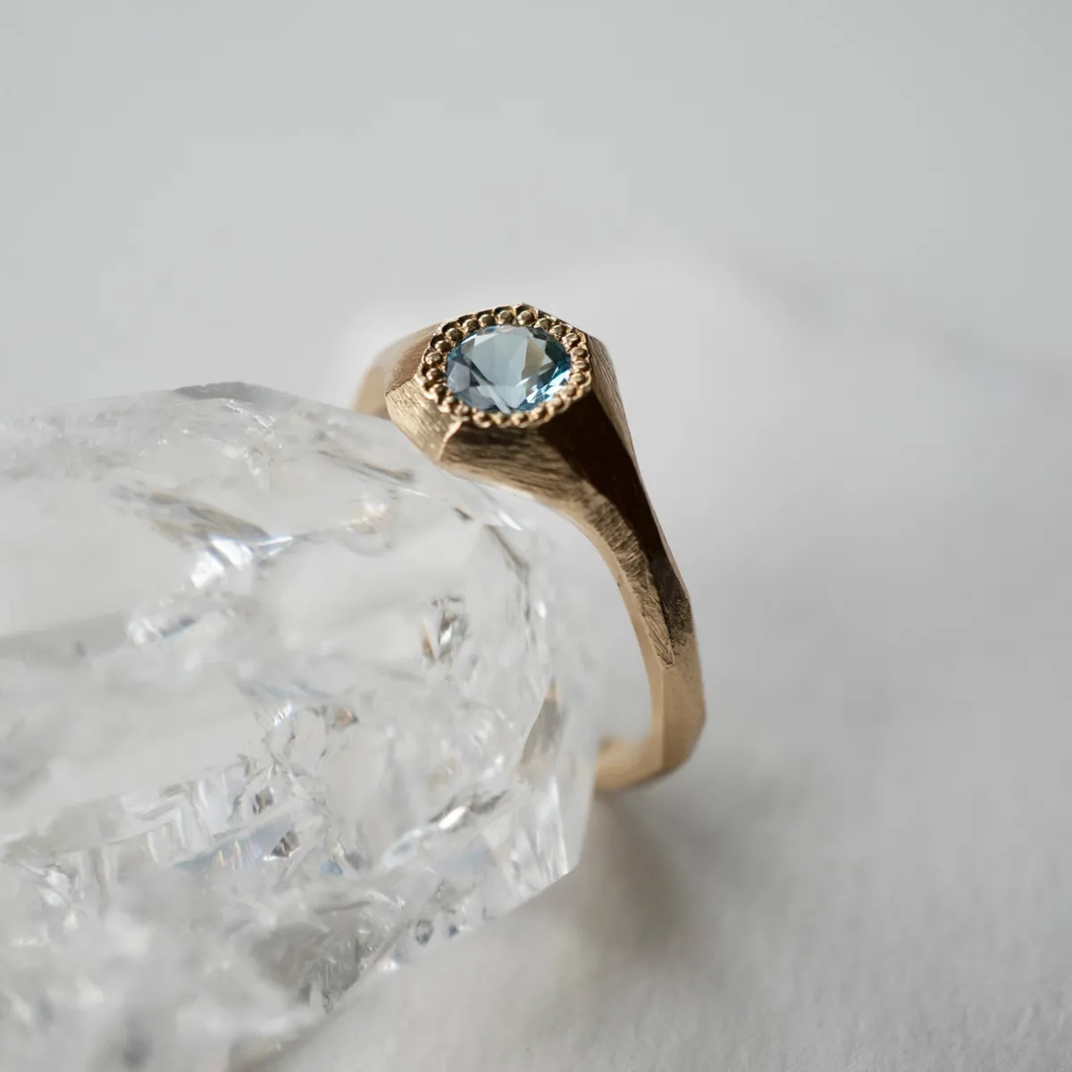 Tomfoolery Aquamarine Faceted Signet Ring New