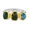 Tomfoolery Aquamarine, Green Tourmaline & Green Amethyst Three Stone Rounded Band Ring Discount