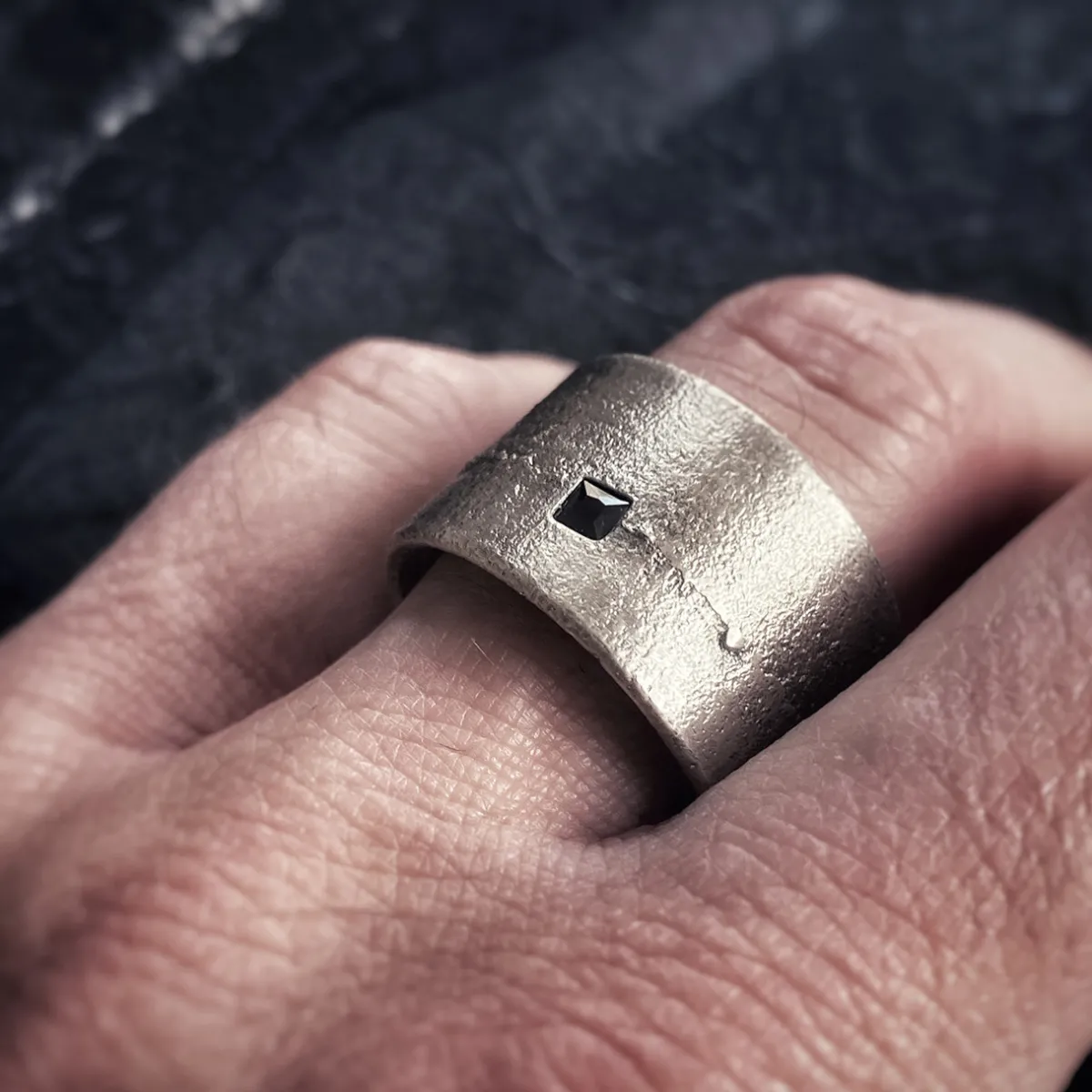Tomfoolery Arkaika Extra Wide Oxidised Silver Band Discount