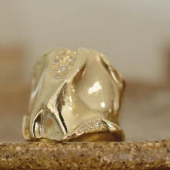 Tomfoolery Athena Gold Textured Wide Ring Online