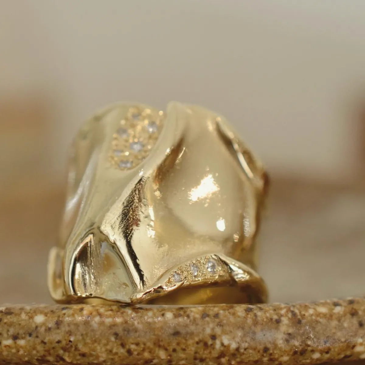 Tomfoolery Athena Gold Textured Wide Ring Online