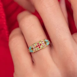 Tomfoolery Ava Turquoise & Pink Sapphire Ring Clearance