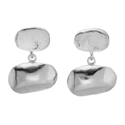 Tomfoolery Bianca Silver Duo Pebble Drop Earrings New