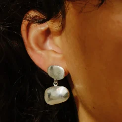 Tomfoolery Bianca Silver Duo Pebble Drop Earrings New