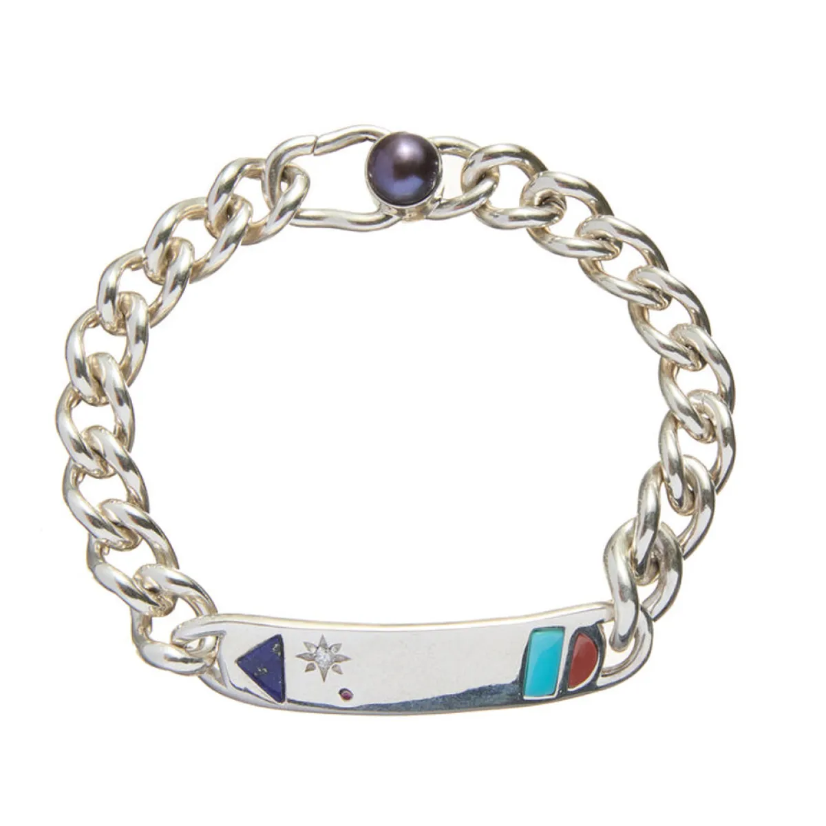 Tomfoolery Bidziil Inlay Curb Chain Bracelet in Silver Hot
