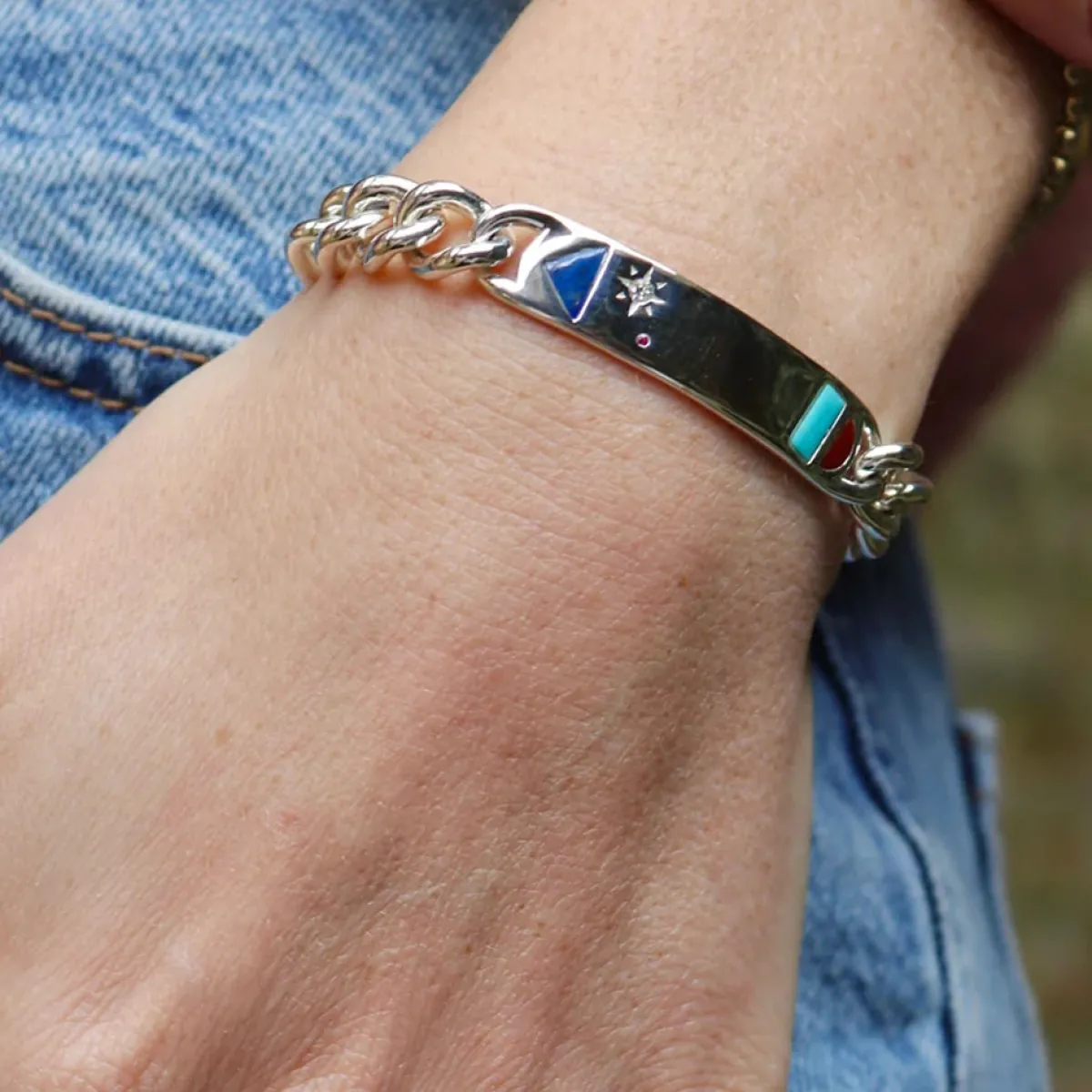 Tomfoolery Bidziil Inlay Curb Chain Bracelet in Silver Hot