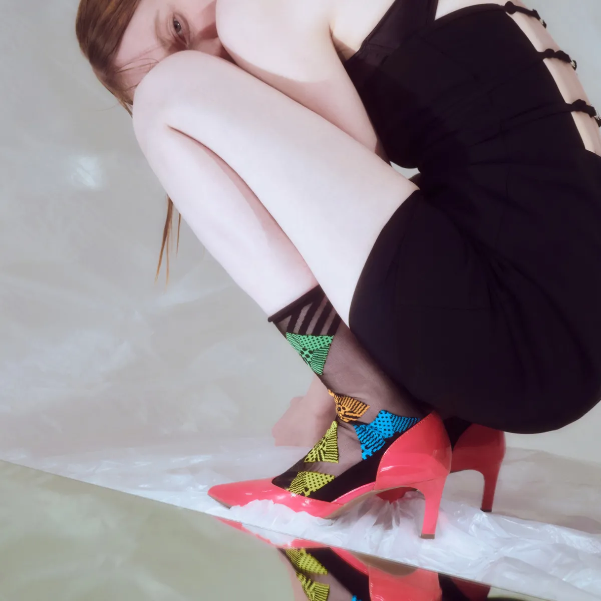 Tomfoolery Black & Neon Cube Tulle Socks New