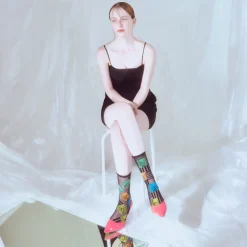 Tomfoolery Black & Neon Cube Tulle Socks New