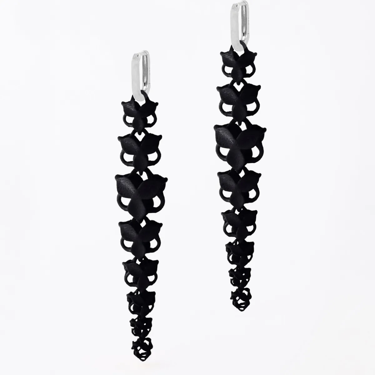 Tomfoolery Black 3D Printed Blossom Drop Earrings New