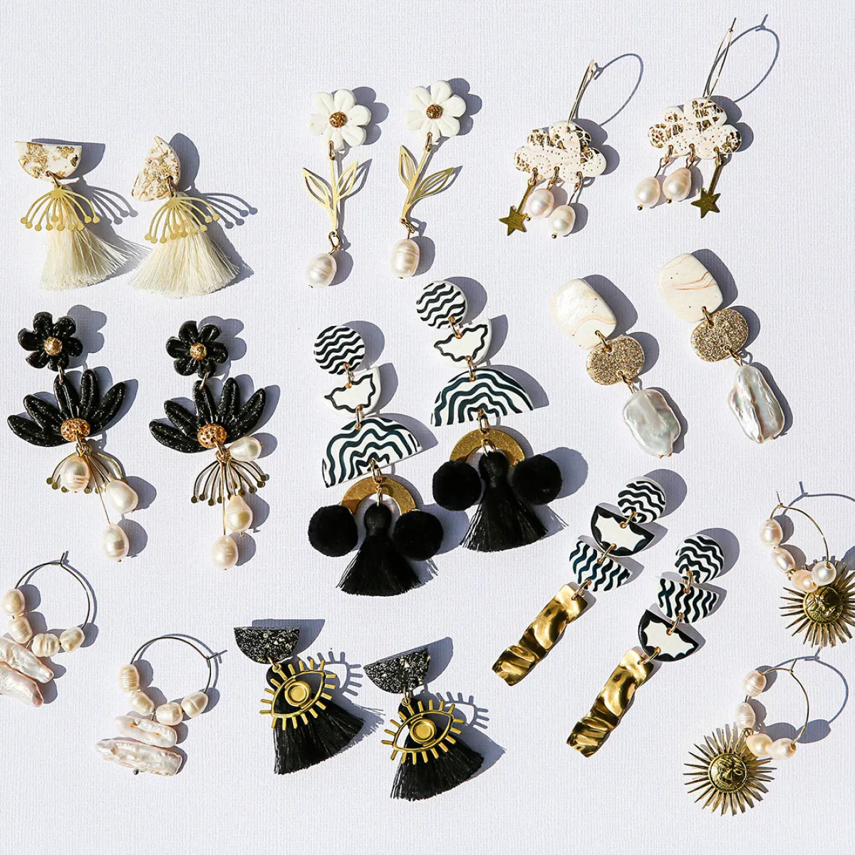 Tomfoolery Black Flower & Pearl Drop Earrings Hot