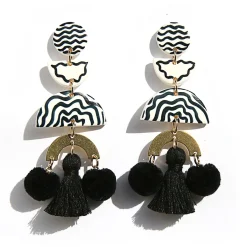 Tomfoolery Black Hand-Painted Pom Pom Drop Earrings Sale