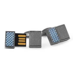 Tomfoolery Blue Carbon Fibre USB Cufflinks Discount