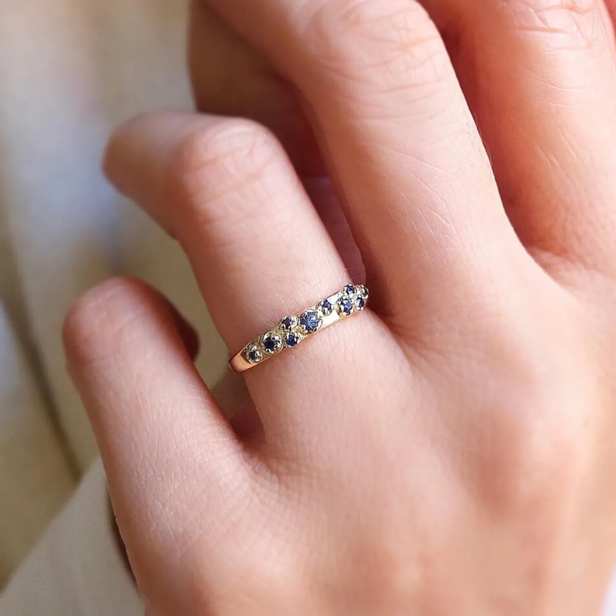 Tomfoolery Blue Sapphire Cluster Band Online
