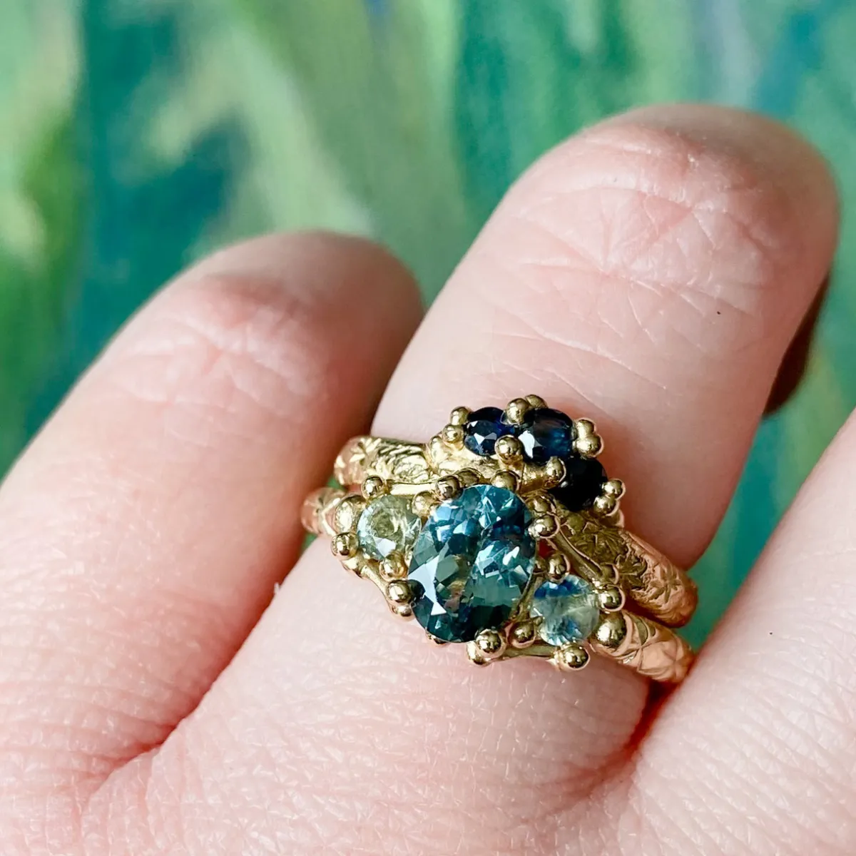 Tomfoolery Blue Sapphire Crest Band Online