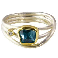 Tomfoolery Blue Topaz & Silver Narrow Wrap Ring New