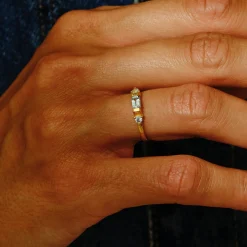 Tomfoolery Blue Topaz Baguette Three Stone Ring Outlet