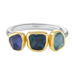 Tomfoolery Blue Topaz, Tanzanite & Aquamarine Three Stone Rounded Band Ring Best