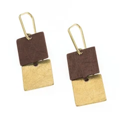 Tomfoolery Brown & Gold Square Drop Earrings Fashion