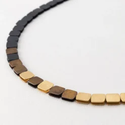 Tomfoolery Brown, Gold & Black Square Pebble Necklace Online