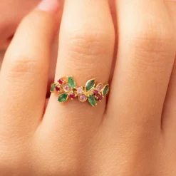 Tomfoolery Camélia Emerald, Sapphire & Ruby Ring Discount