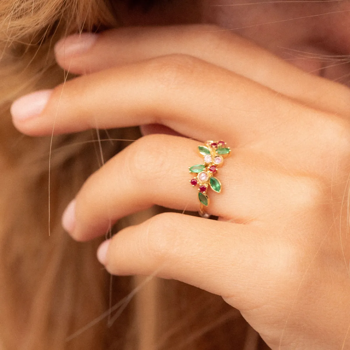 Tomfoolery Camélia Emerald, Sapphire & Ruby Ring Discount