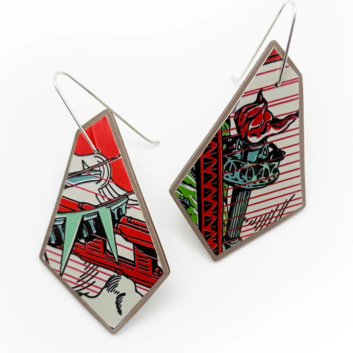 Tomfoolery Canto Brew Recycled Aluminium Drop Earrings in Empire State Red Clearance