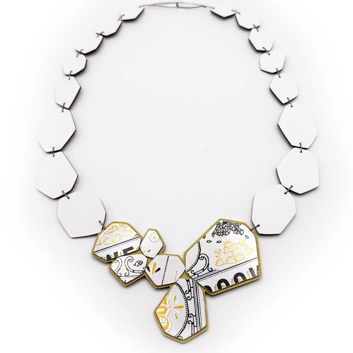 Tomfoolery Carli Brew Recycled Laminate Necklace in White & Gold Discount