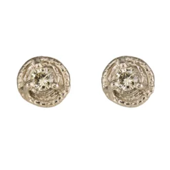 Tomfoolery Champagne Diamond & 18ct White Gold Rustic Stud Earrings Discount