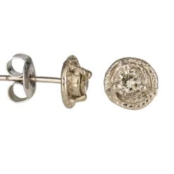 Tomfoolery Champagne Diamond & 18ct White Gold Rustic Stud Earrings Discount