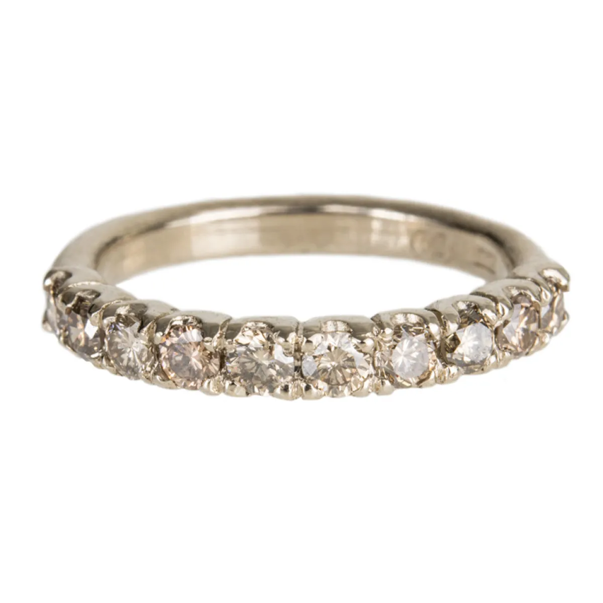 Tomfoolery Champagne Diamond & 18ct White Gold Rustic Half Eternity Ring New