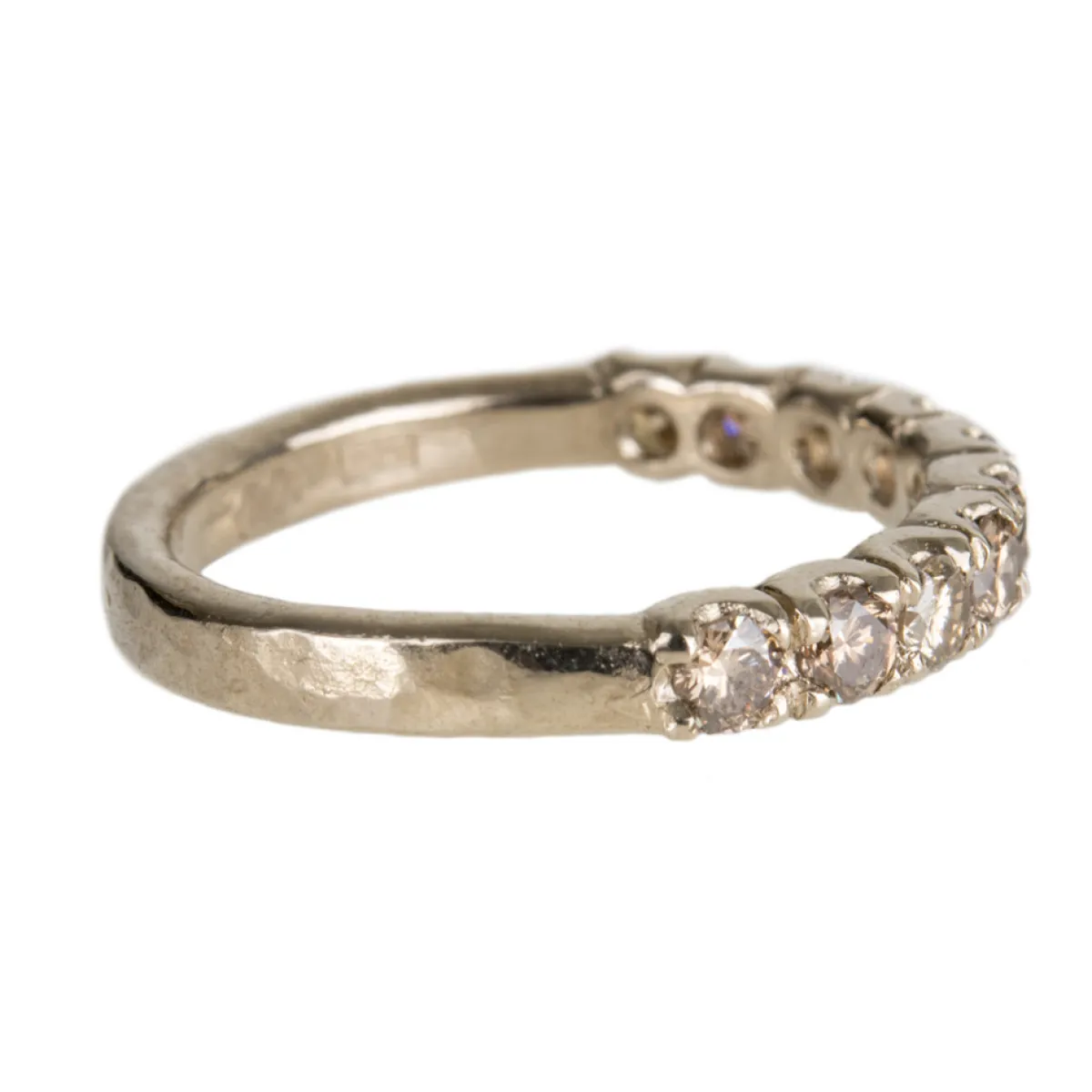 Tomfoolery Champagne Diamond & 18ct White Gold Rustic Half Eternity Ring New