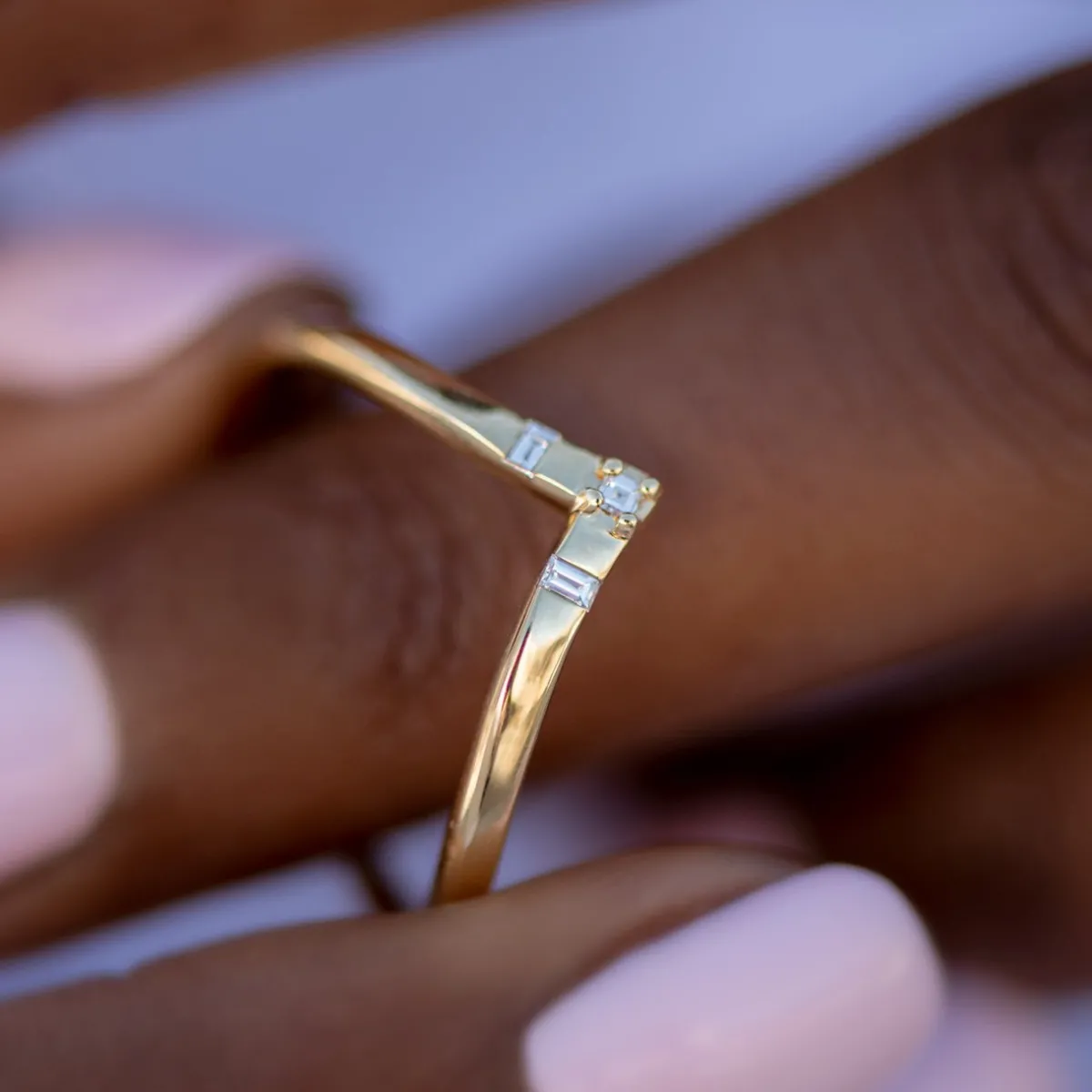 Tomfoolery Chevron Wedding Ring with Baguette and Carre Diamonds Fashion
