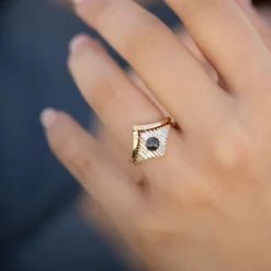 Tomfoolery Chevron Wedding Ring with Baguette and Carre Diamonds Fashion