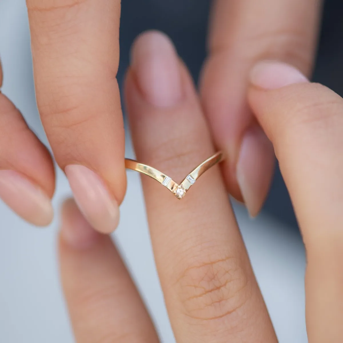 Tomfoolery Chevron Wedding Ring with Baguette and Carre Diamonds Fashion